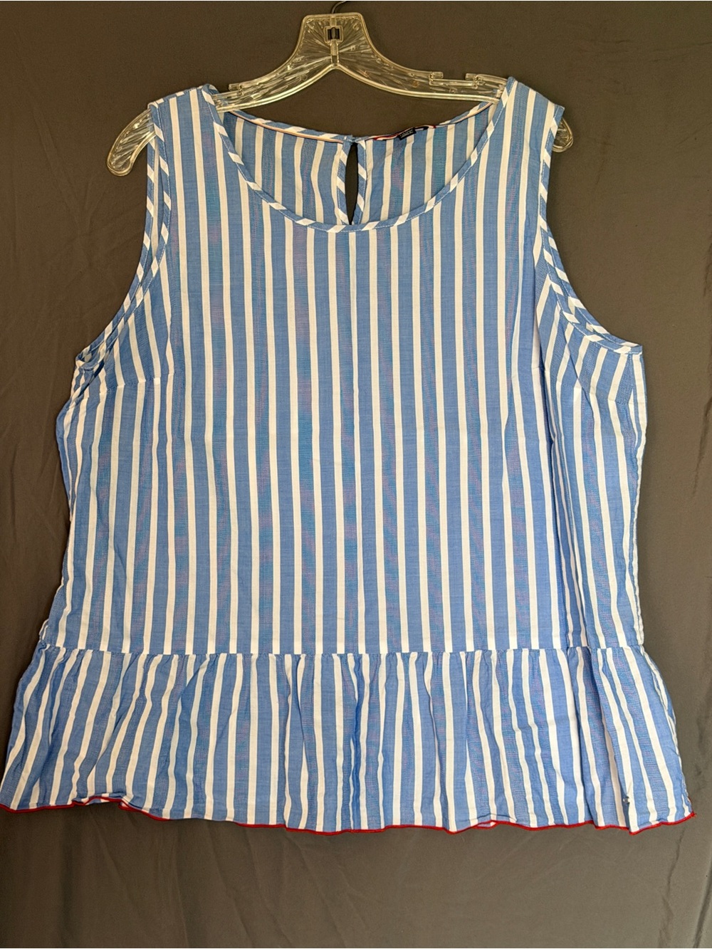 Tommy Hilfiger Blue & White Striped Sleeveless Peplum Tank